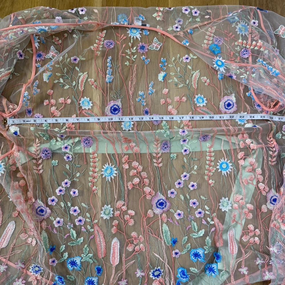 Rya Collection Valencia Pink, Blue, Green Floral Embroidered Mesh Cover Up M/L - Picture 7 of 13